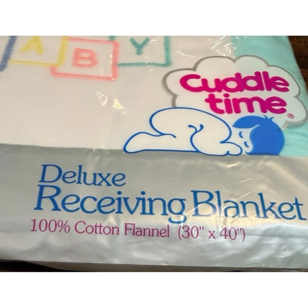 Vintage New deluxe baby blanket. Silk trim 100% cotton flannel 30x40 inches